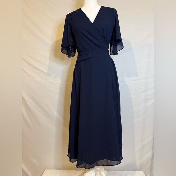 Lauren Ralph Lauren Women’s Georgette Belted Navy Dress with Flutter Sleeve, 12 - Picture 4 of 6